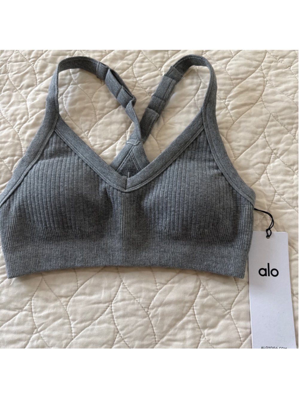Alo Yoga Seamless Two Tone Rib Bra S Gray